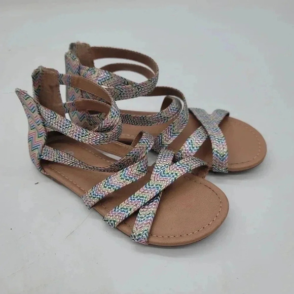 So Memory Foam Sandals Girls Size 2 Colorful Beaded Gladiator Strappy Shoes - Picture 1 of 9